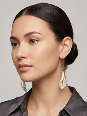 11: Betsey Johnson Lily Drop Earrings with Gold and green Accents